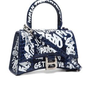 Balenciaga Blue and White Graffiti Satchel
